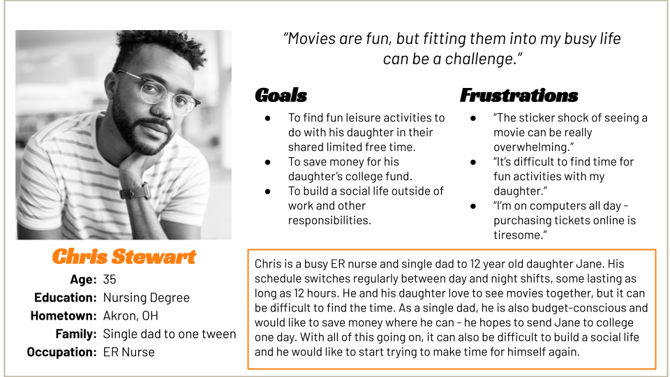 User profile for Christ Stewart, a black man wearing glasses, including his goals and frustrations.