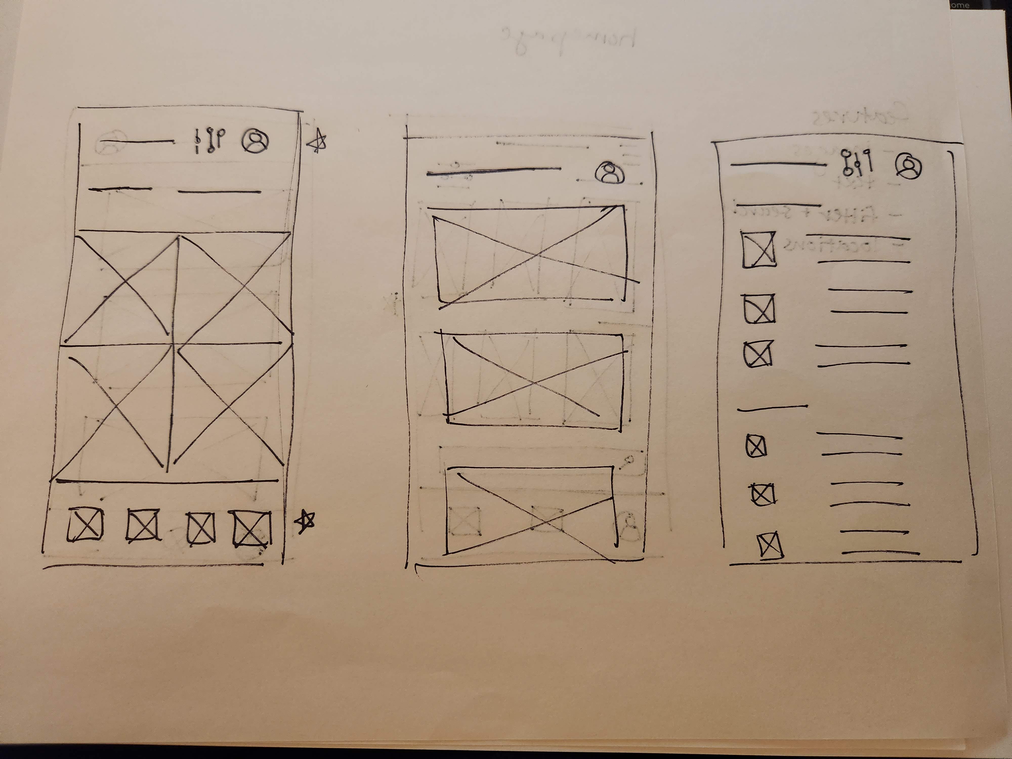 three additional hand drawn wireframes.